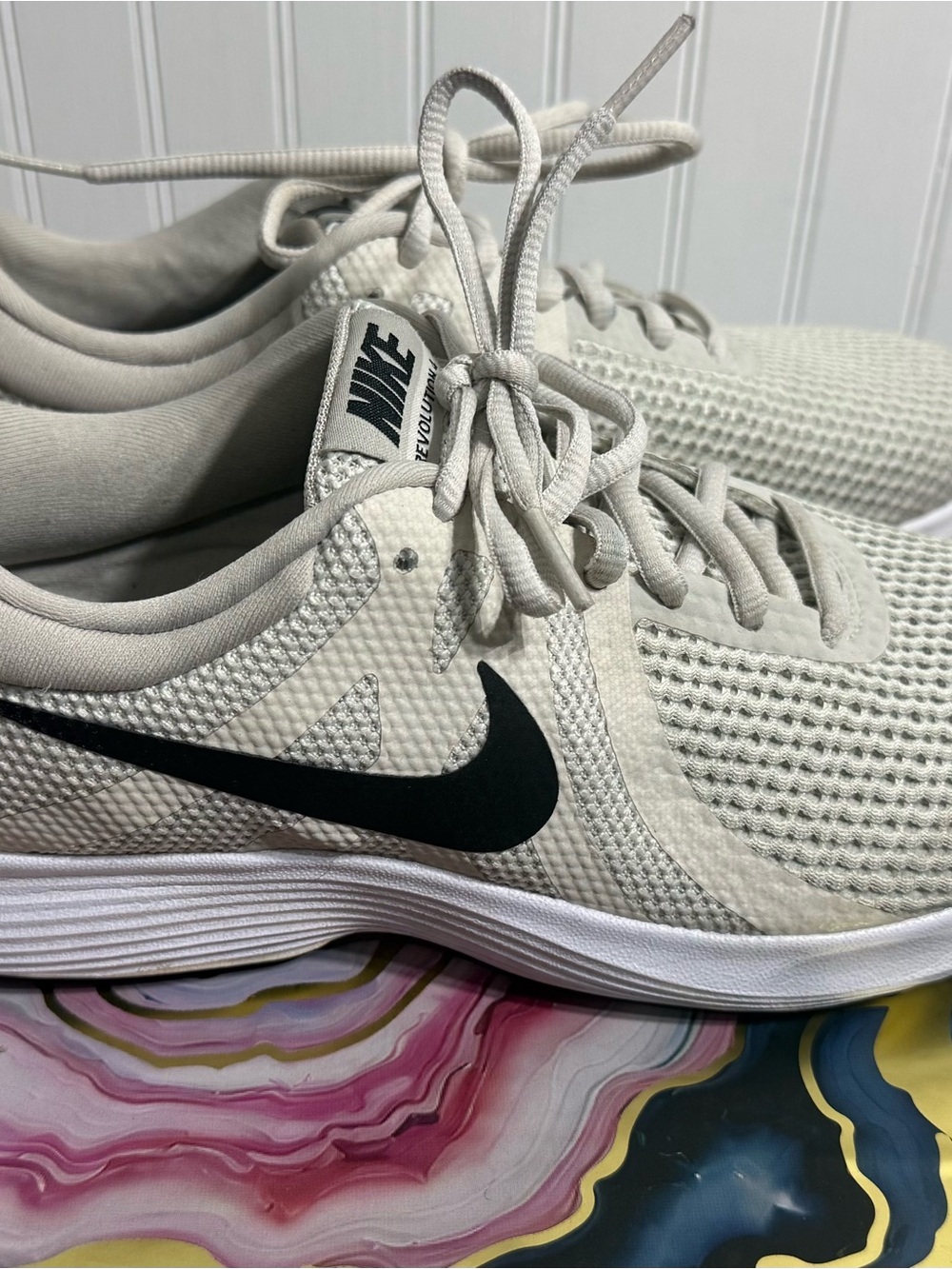 Nike women’s Cream Mesh Running Shoes with Black Swoosh